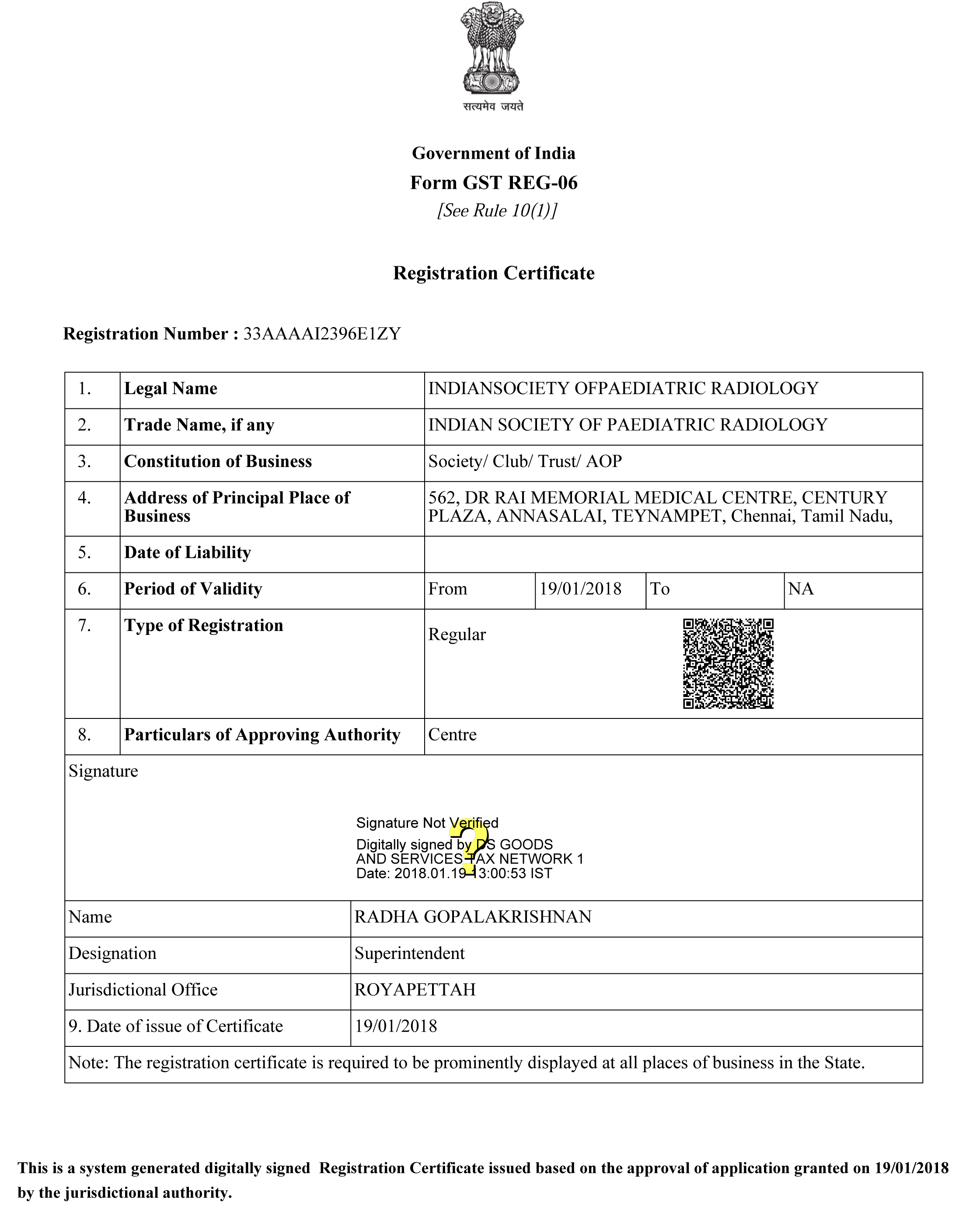 GST Registration Certificate